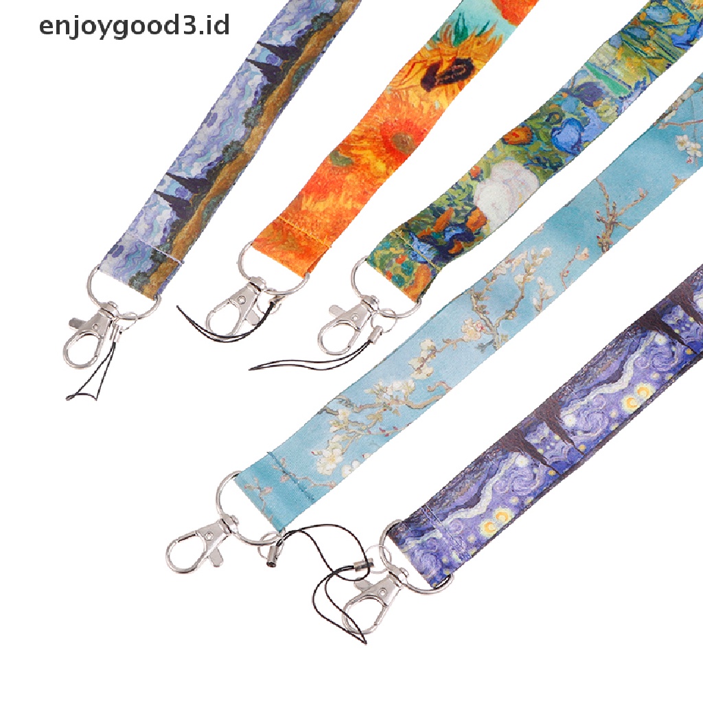1pc Tali Lanyard Holder Kartu ID / Handphone Desain Van Gogh