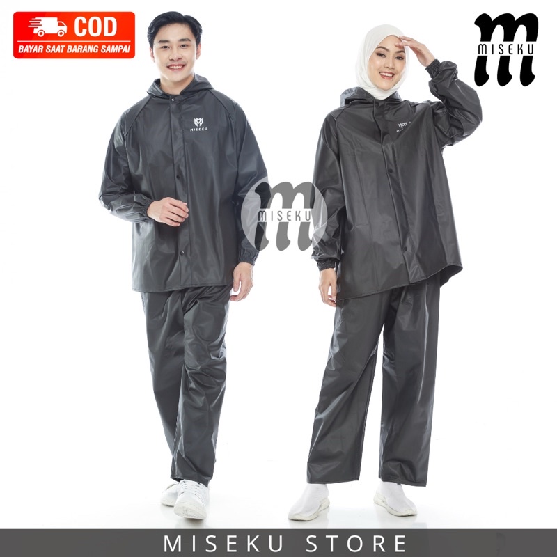 RAINCOT, JAS HUJAN Pria Wanita Dewasa Setelan Jaket Celana Terbaik by MISEKU Anti Rembes Hitam