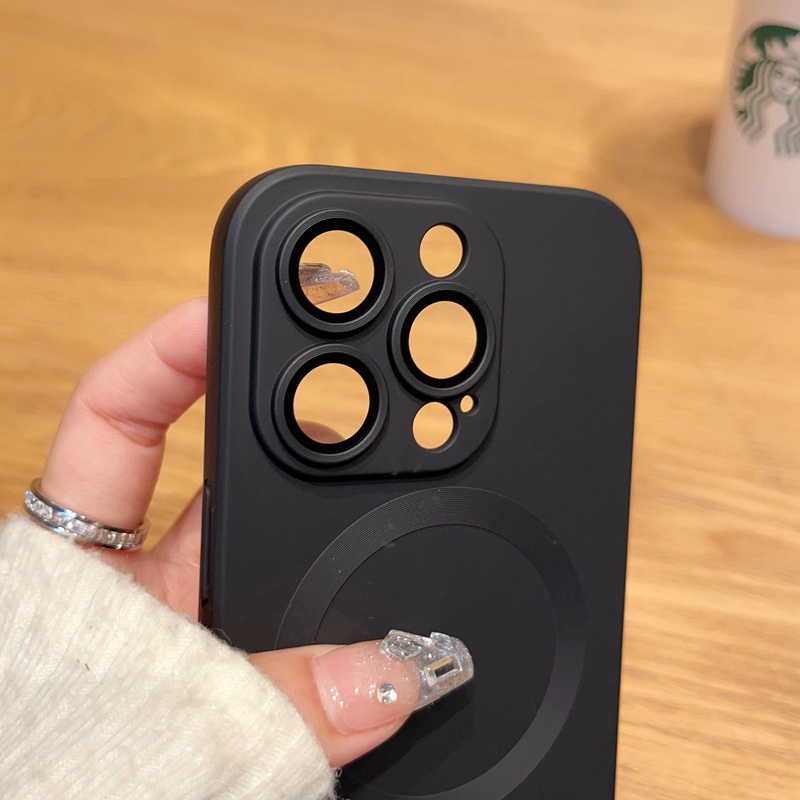 Juji Luxury Plating Magnet Case Untuk IPhone14 13 12 11 Pro Max Model Baru Dengan Film Pelindung Lensa 13 Pro Max Canggih Dilapisi Hitam Matte Dan Casing Silikon Anti Jatuh