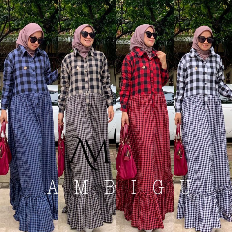 DRESS MUSLIM CASUAL / GEZZA DRESS BY AMBIGU IRWINOV / GAMIS CASUAL KOTAK KOTAK