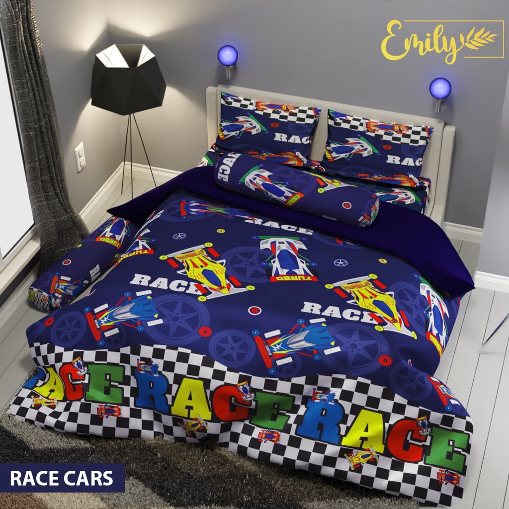 Sprei Micro Homemade motif Anak Race Cars dan Kitty Disperse ukuran 90 100 120 140 160 180x200