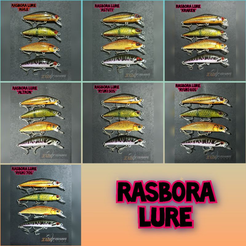 rasbora lure series tipe Agile, Astuti, Kraken, Altron, Ryuki 50s, Ryuki 60s dan Ryuki 70s New motif