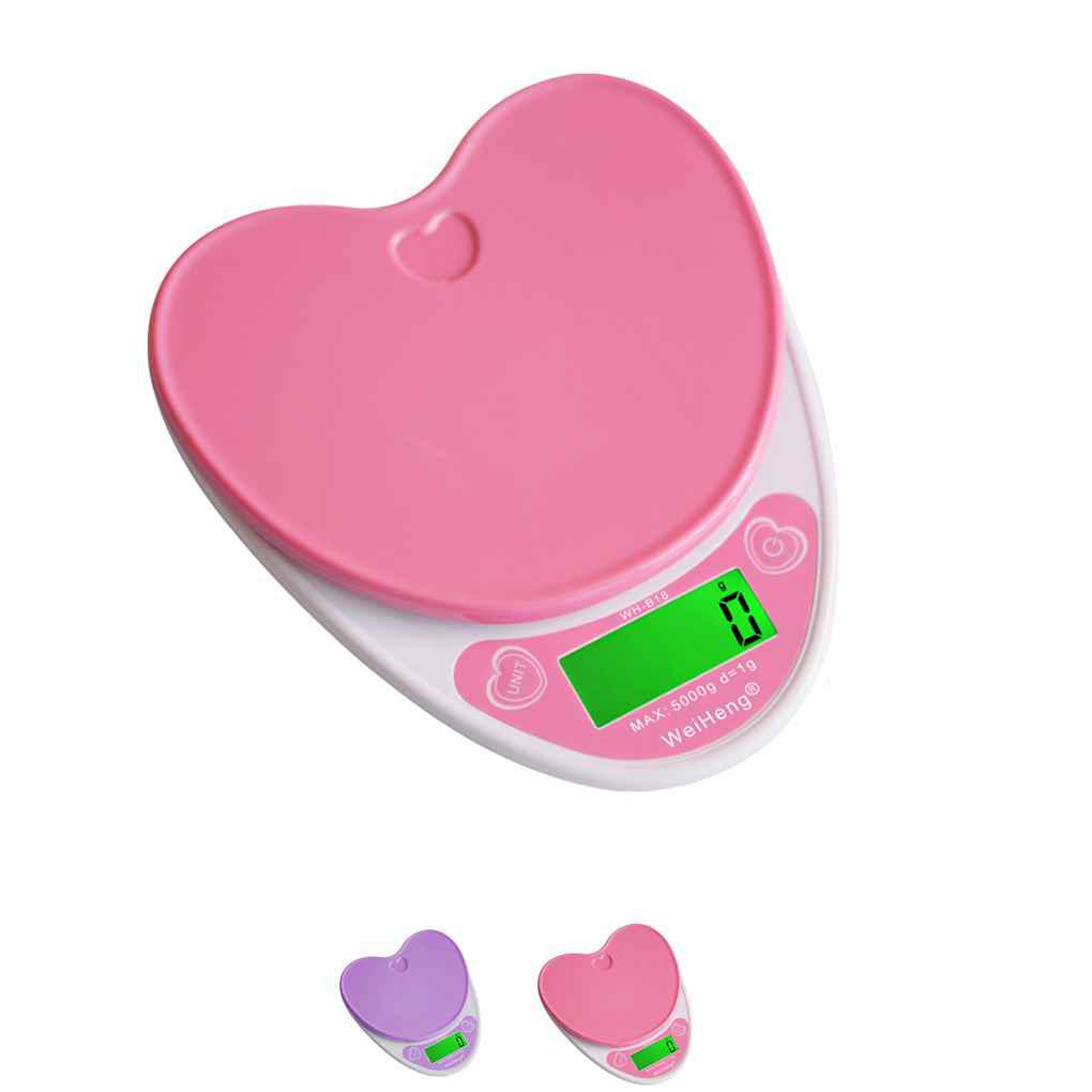 Digital 5kg/1g Lovely Heart Shaped Kitchen Timbangan Keseimbangan Berat Makanan Elektronik