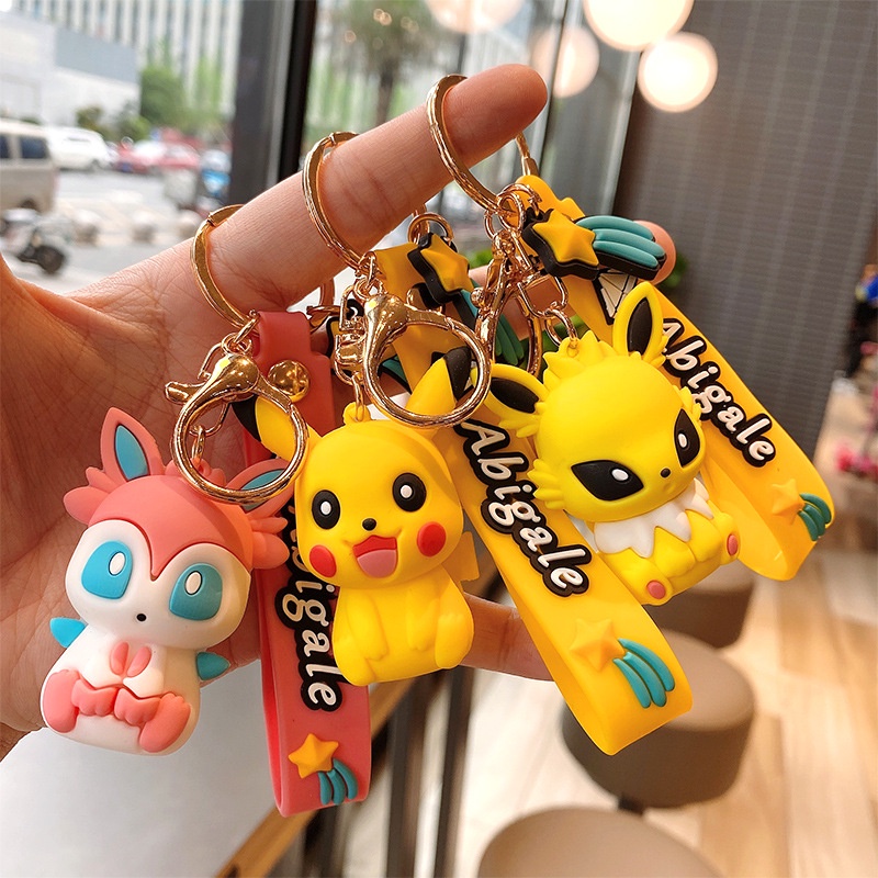 Mainan Gantungan Kunci Boneka Pokemon Eevee Pikachu Vaporeon Leafeon Flareon Jolteon Mini Bahan Silikon