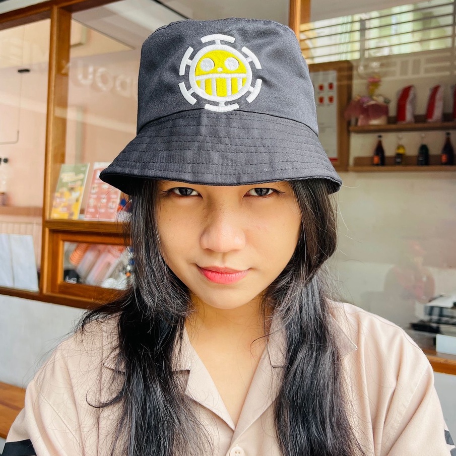 Bucket Hat Trafalgar Law Logo Emboridery Black Anime Manga One Piece Premium Unisex