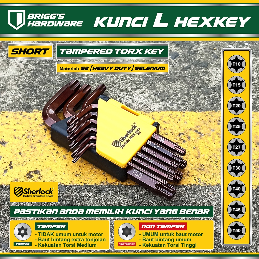 Sherlock Kunci L Set Bintang 9 Pcs mm (Pendek) / Kunci L Tamper Lubang Sherlock Original