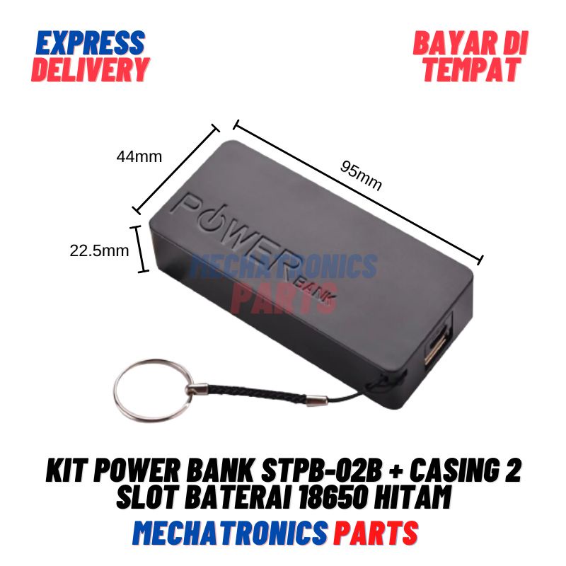 Kit Power Bank STPB-02B + Casing 2 Slot Baterai 18650 Hitam Battery Powerbank Case Plastik