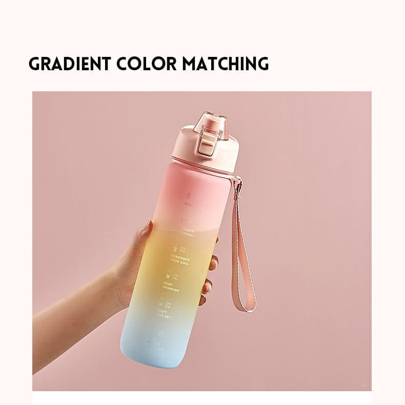 Botol Minum Viral 1 Liter Botol Minum Motivasi 1000 ML Rainbow Pelangi Viral Botol Warna Gradasi Korea Botol Motivasi Gradasi Kekinian Free Sticker 2D BPA Free Anti Tumpah