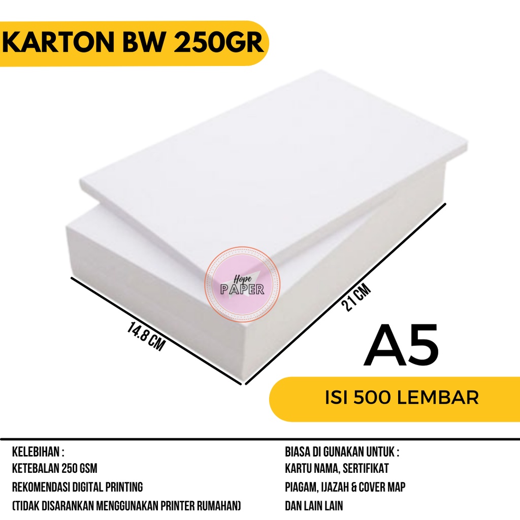 Jual Kertas Bw Carton A5 Isi 500 Lembar Kertas Karton Bw Shopee