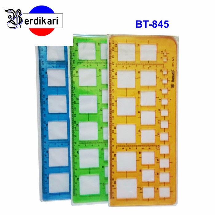 

favorit] Penggaris Mal Persegi Kotak Butterfly BT-845 Template Ruler
