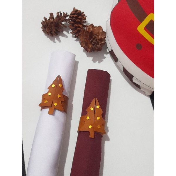 Napkin Ring Natal Kulit Sapi - Cincin Napkin - Dekorasi Christmas