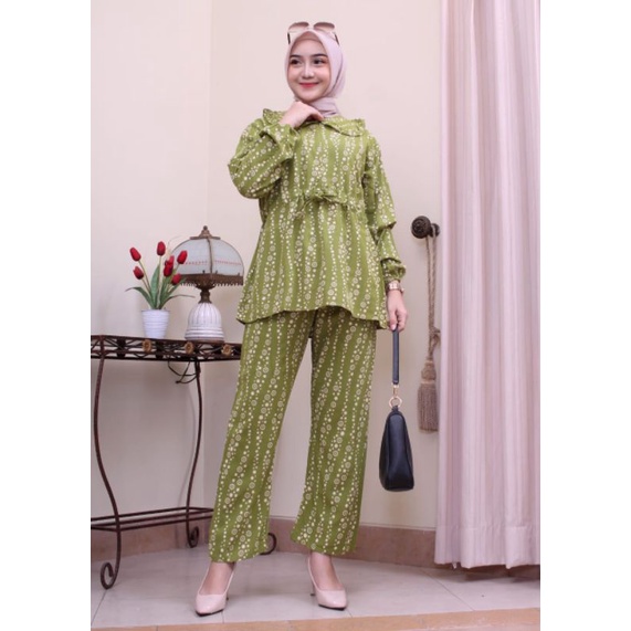 Setelan Rayon Lengan Panjang Model Rempel Lengan Serut Setelan Tiedye Wanita Jumbo Murah Harga Grosir