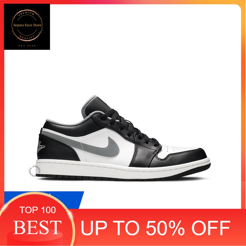 Sepatu Sneakers Air Jordan 1 Low 'Black Medium Grey' Import Original Pria Wanita