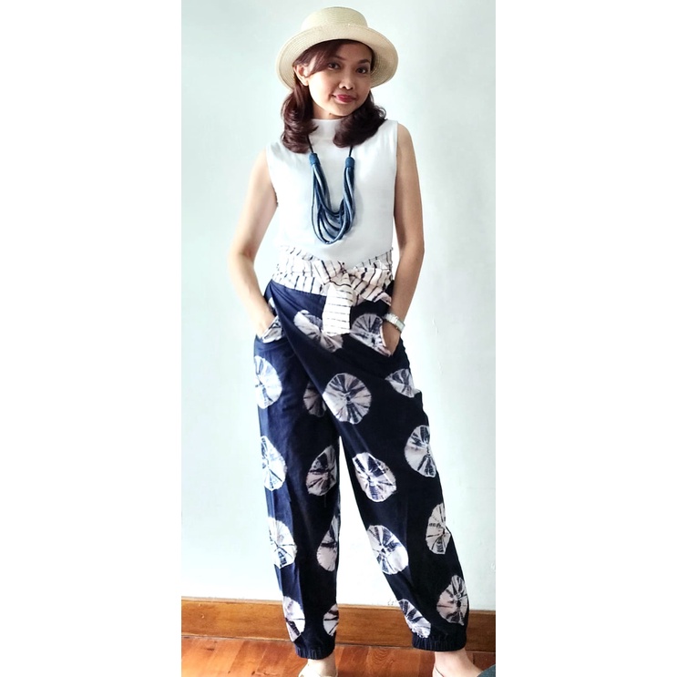 AMARA BATIK - CELANA LILIT SHIBORI  BIRU TUA/ SHIBORI WRAP PANTS - NAVY