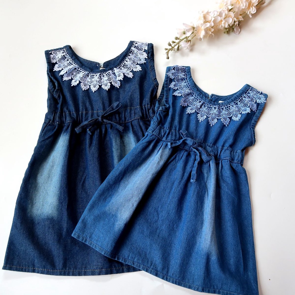 Dress Anak Perempuan / Dres Anak Perempuan / Dress Jeans Anak RENDA By Laurakids 1-4 Tahun