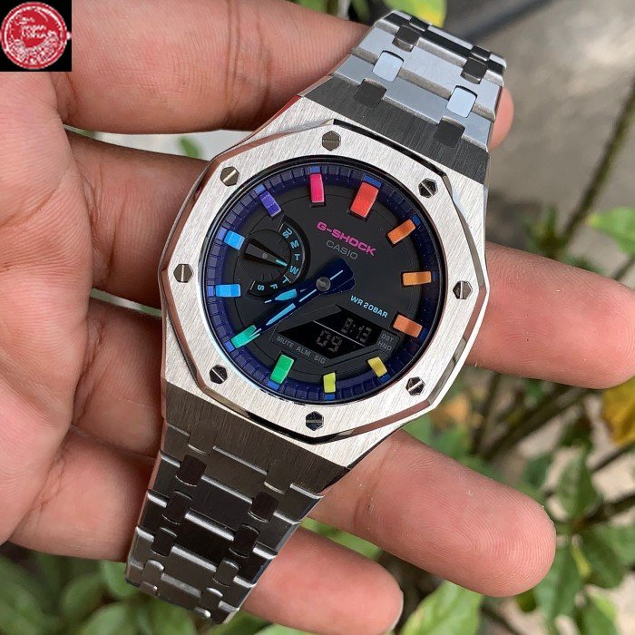 Jam G-Shock GShock GA-2100 GA2100 VB Rainbow Original Silver Gen3