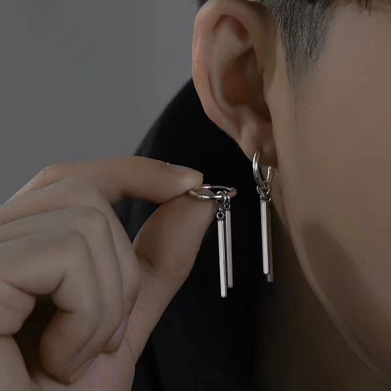 Anting Tusuk Gantung Desain Stick Ganda Gaya Minimalispunkunikkeren Untuk Wanita