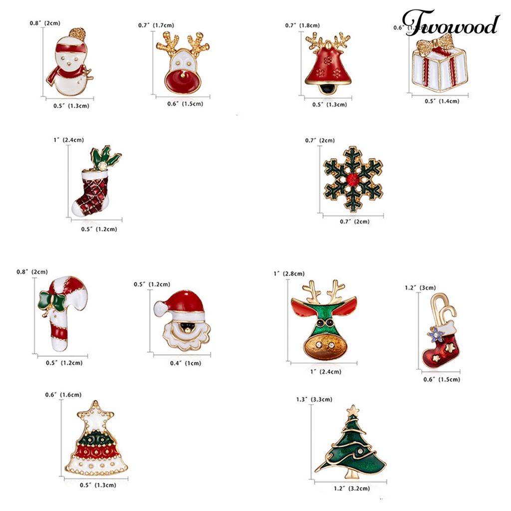 3pcs / Set Pin Bros Berlian Imitasi Warna-Warni Desain Santa Claus Bell Rusa Snowflake Pohon Natal