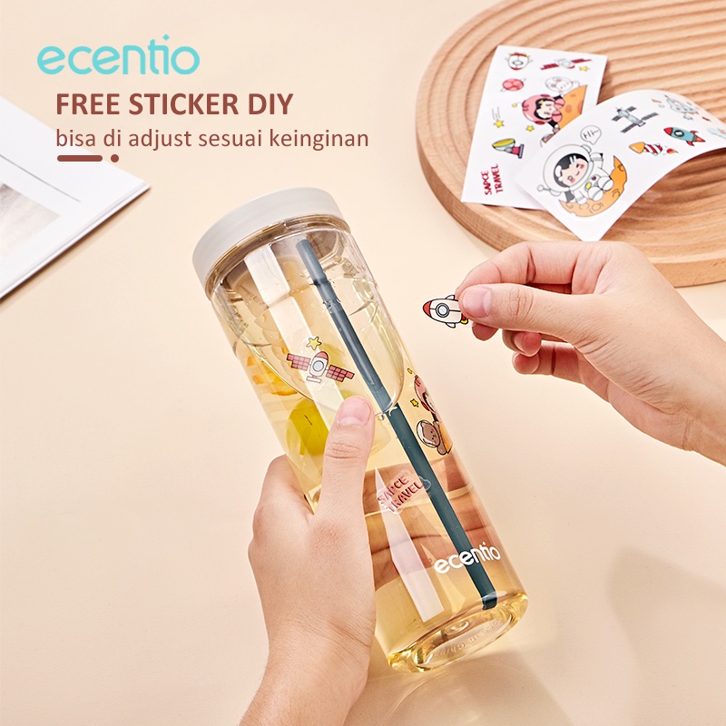 ecentio Botol Minum Teh 780ml Free Sedotan Sticker DIY Dilengkapi Filter Anti Bocor Tumbler Cup