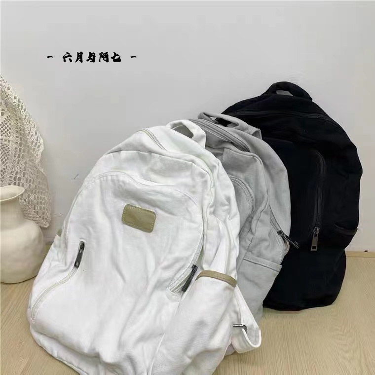 Tas Kanvas Wanita Malas Angin Jatuh Ransel Kapasitas Besar Siswa Sekolahnya♘Seraser Jepang Dicuci Kanvas Ransel Wanita Sederhana Serbaguna Tas Sekolah Tinggi Retro Jatuh Harajuku Gaya Tas Travel