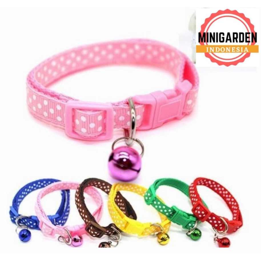 KALUNG HEWAN MOTIF POLKADOT +LONCENG  kalung rantai kalung kucing kalung anjing bel krincing adjustable pet collar