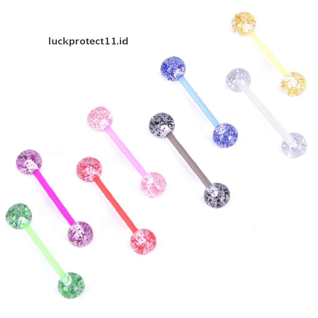 8pcs / Set Anting Tindik Lidah Bentuk Barbel Bahan Akrilik Glitter Warna-Warni