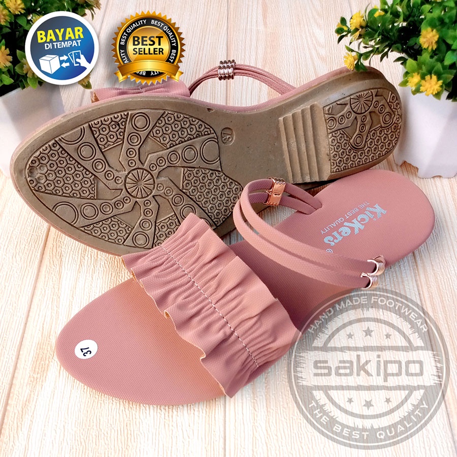 PROMO 12.12 !! SANDAL WANITA DEWASA SLOP KERUT TALI BELAKANG CANTIK NYAMAN DIPAKAI TRENDI KEKINIAN TERMURAH / SAKIP0