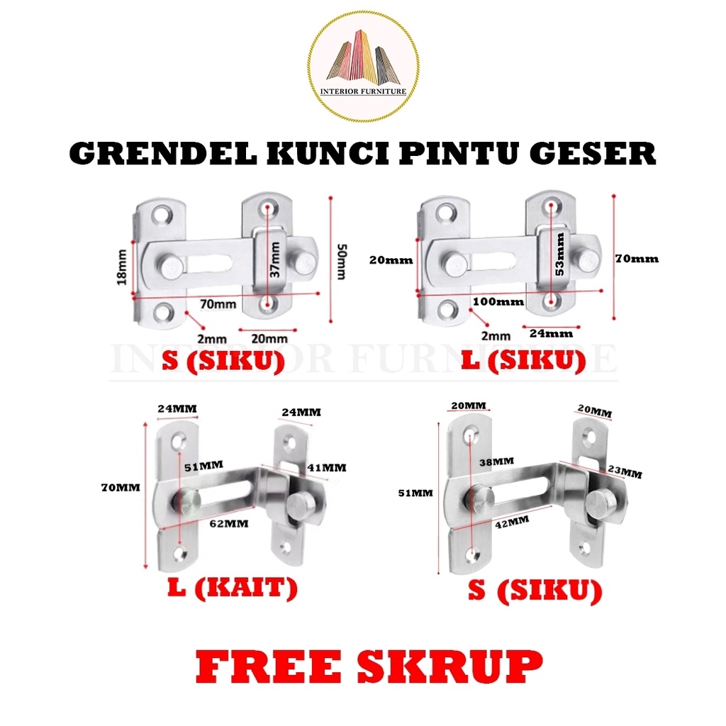 Grendel overpal gembok selot slot overpal gembok Selot pintu Cantolan /Kunci Geser Pintu / Grendel Slot Pintu / Grendel Kait Pintu ....   ( SIKU &amp; KAIT) Free sekrup Stainless Steel