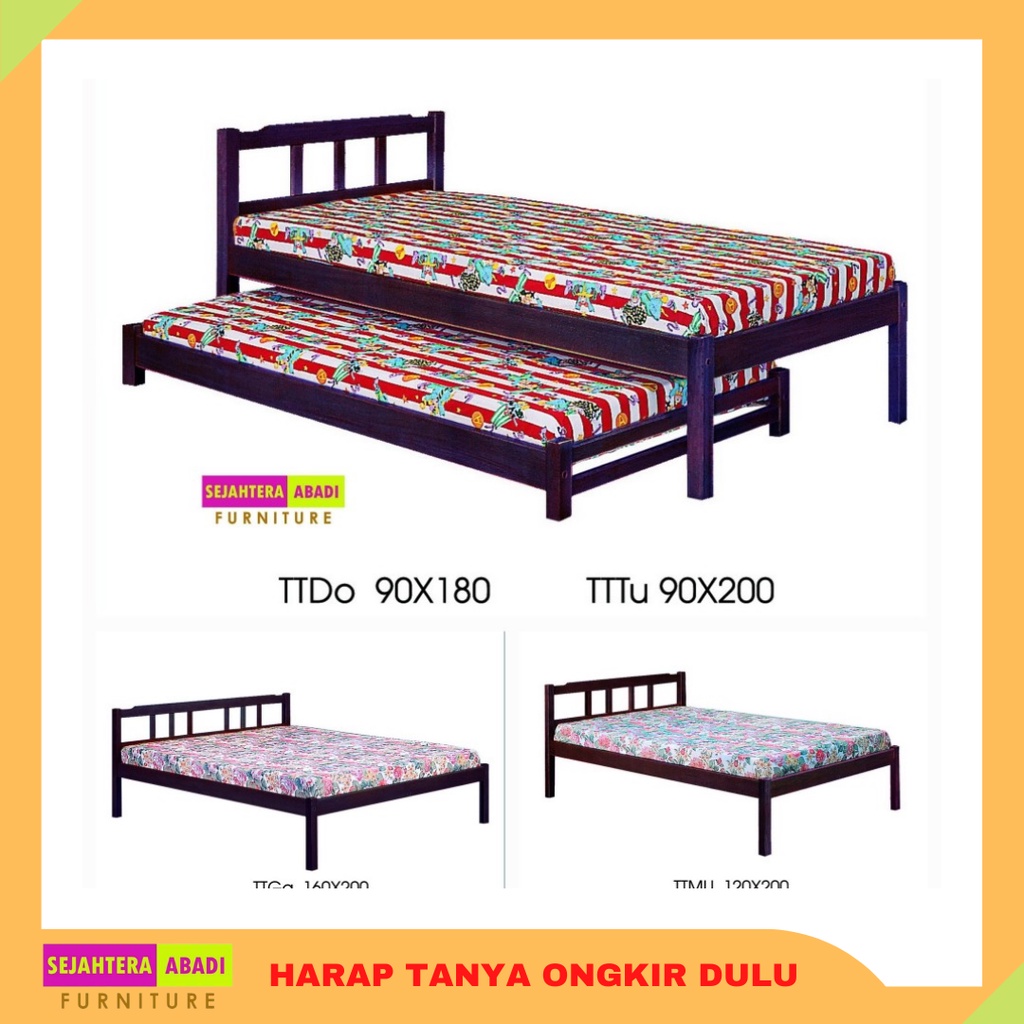 Ranjang kayu knockdown, 2in1 ranjang sorong, ranjang single, ranjang ligna, ranjang double bed, ranj