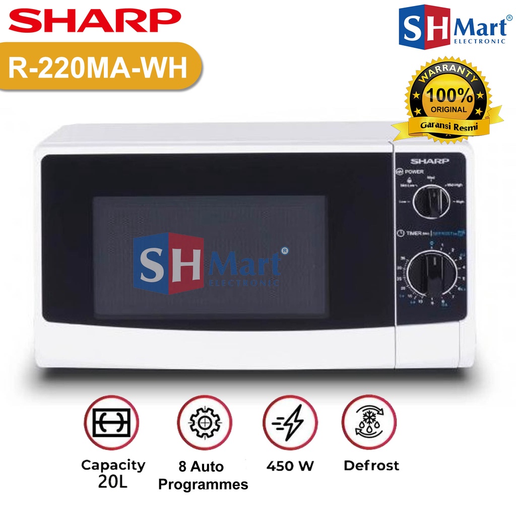 MICROWAVE SHARP KAPASITAS 20 LITER R-220MAWH / R220MAWH 450 WATT GARANSI RESMI
