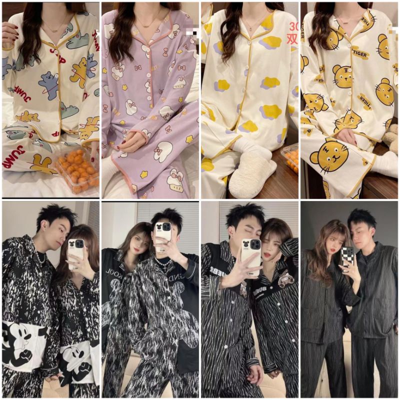 Baju tidur import setelan pp/Piyama wanita lengan panjang celana motif terbaru