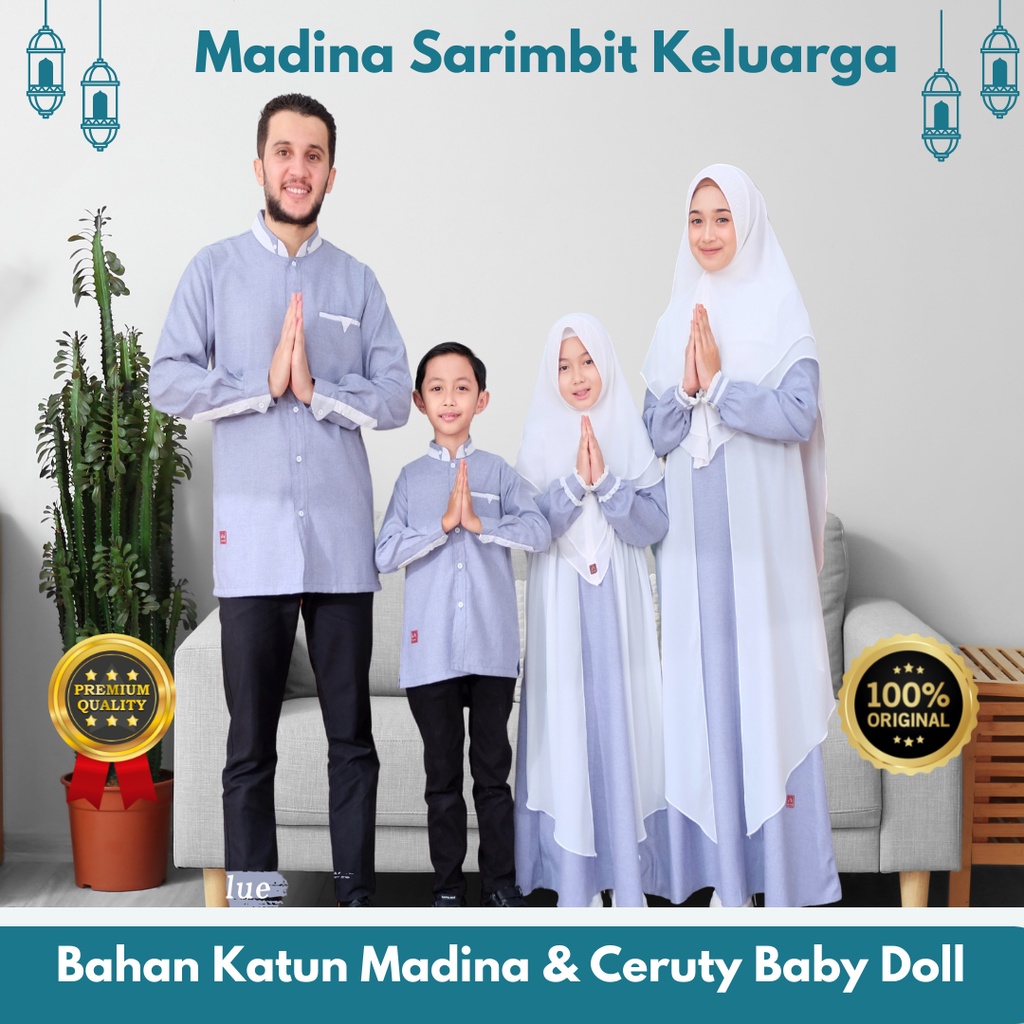 Gamis Sarimbit Keluarga Muslim Baju Couple Keluarga Baju Lebaran Madina Sky Blue Bahan Katun Toyobo