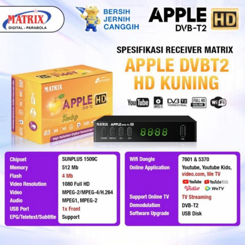 STB TV DIGITAL Set Top Box Matrix Aplle Kuning HD STB MATRIX