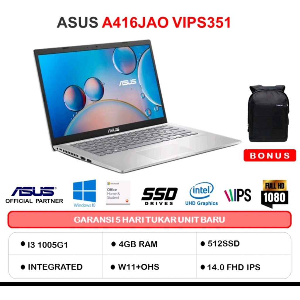 LAPTOP ASUS 14 INCH INTEL CORE 13 TYPE ASUS A 416 JAO-VIPS 351