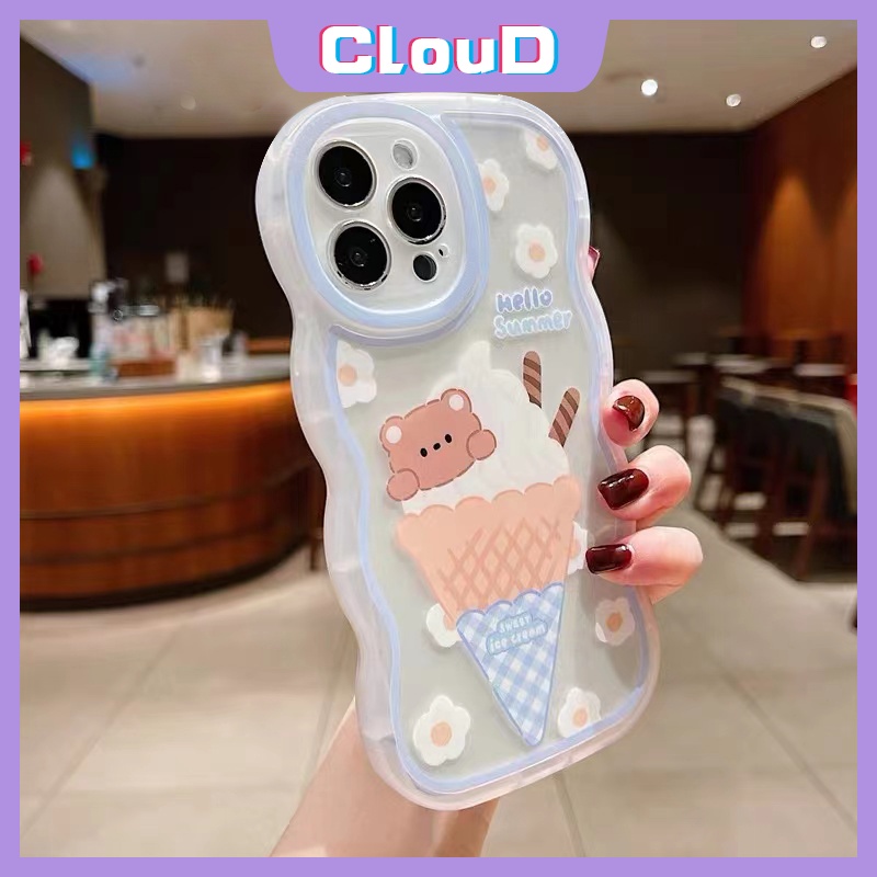 Kartun Ice Cream Soft Case OPPO A54 A16 A96 A17 A95 A77s A16s A57 A52 A74 A55 A7 A15 A12 A1k A72 A5 A9 A53 A76 A3s A15s A5s Reno8 7 7z 6 A12E Beruang Lucu Butterfly Wavy Edge Sarung