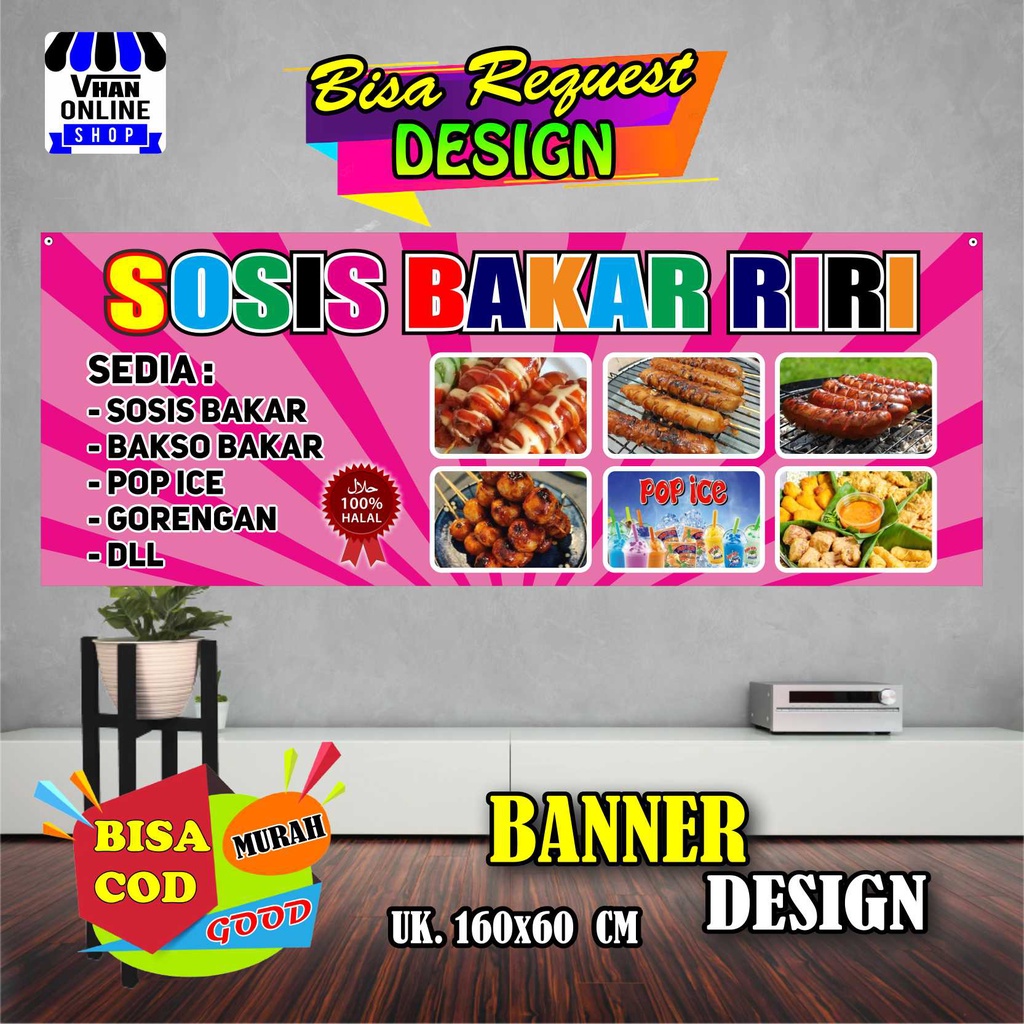 Spanduk Banner Backdrop Jualan Sosis, Seafood, Bakar Bakaran Keren, Murah