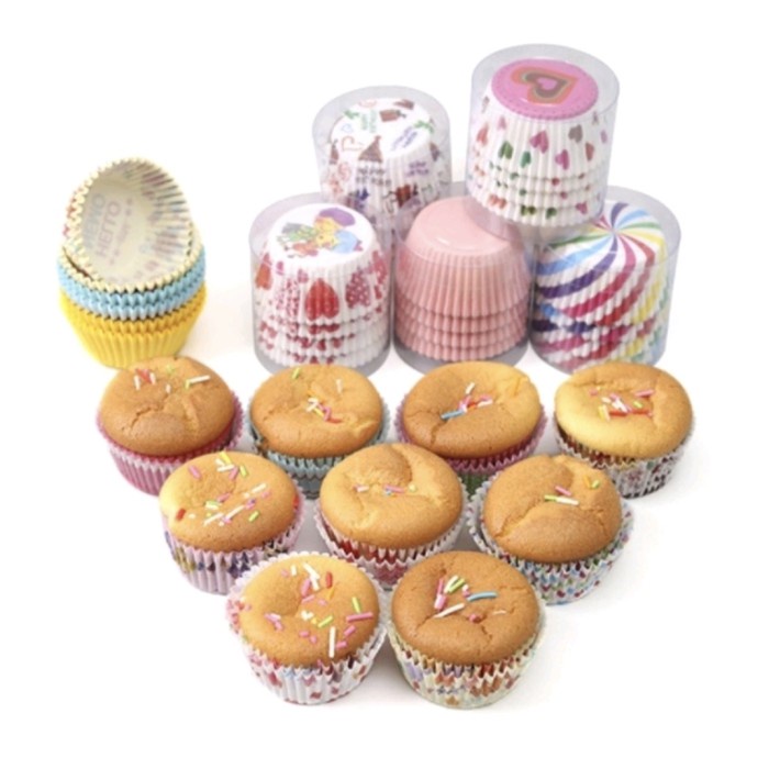 100pc Wadah Kertas Muffin Cupcake Kue Kotak Case Cup Alas Bento Bekal