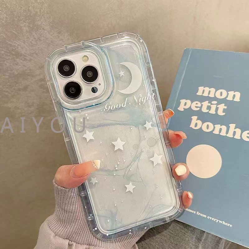 Soft Case TPU Transparan Gradasi Ungu Bintang Bulan Cover IPhone 14 13 12 11 Pro Max