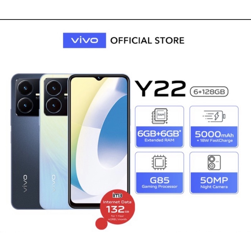 Vivo Y22 Ram 6/128Gb Helio G85 SplashWaterproof 50Mp Camera