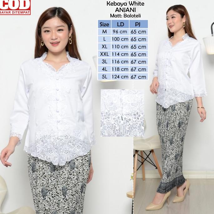Atasan Kebaya Bordir Lengan Panjang Elegan Mewah Warna Putih Cerah