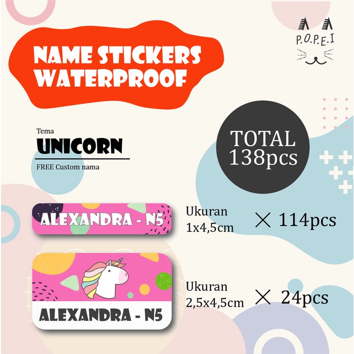 

Custom Stiker Label Nama Lucu Anak - Waterproof - Unicorn