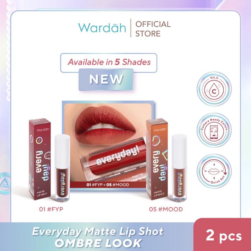 Paket Ombre Lips Wardah Everyday Matte Lip Shot | LipCream | Lipstick | Lipstik Paket Hemat Promo