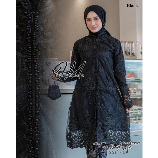 Permata Olshop / Setelan Kebaya Tunik Busui Tulle Payet Modern Seroja / Kebaya Modern / Kebaya Kondangan / Kebaya Pesta Mewah / Kebaya Wisuda / Kebaya Seragam / Kebaya Payet / Tunik Kebaya Jumbo Ld 125