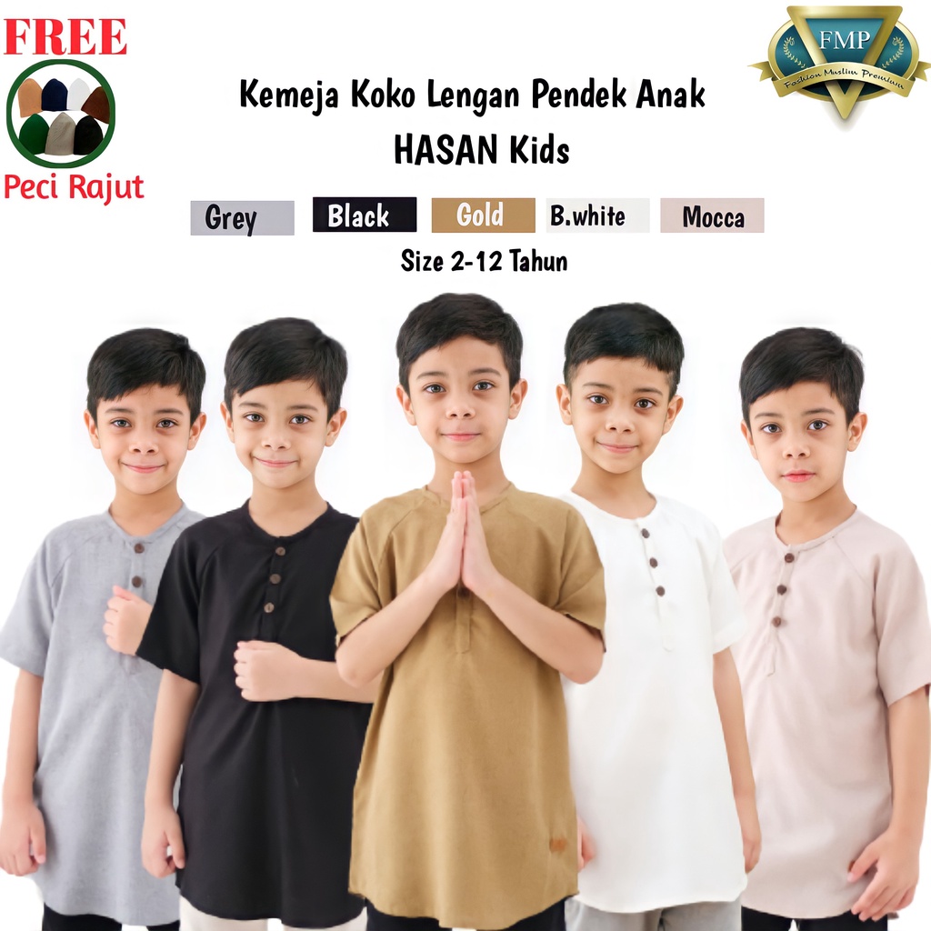 Baju Koko Anak Laki Laki Lengan Pendek Hasan Kids Nazeer