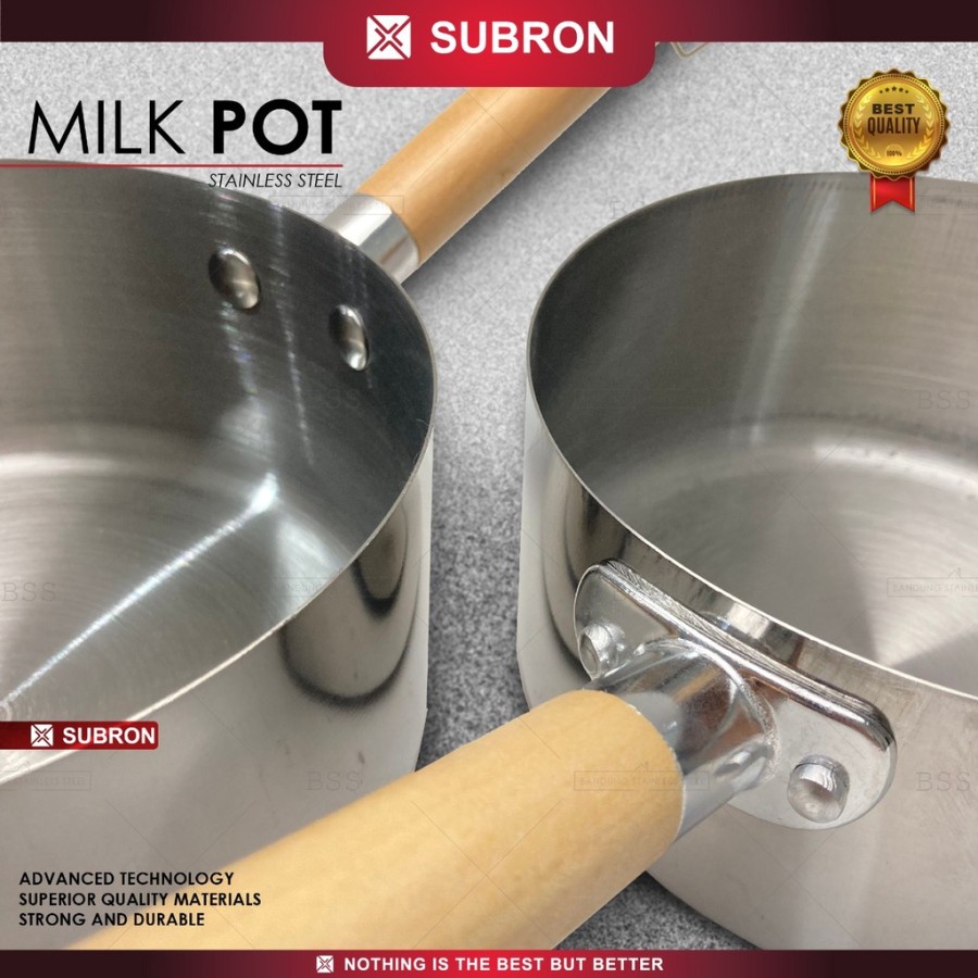 Panci susu Milk Pot Pegangan Kayu 14/16/18cm Stainless Steel - SUBRON