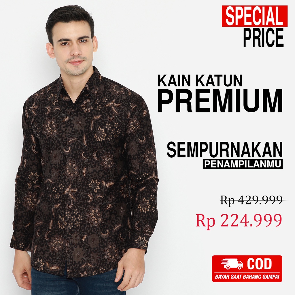 BATIK PRIA LENGAN PANJANG Kemeja Premium Motif Kembang Setaman Hitam 725159 Cap 72 - Baju Kemeja Atasan Pakaian Setelan Batik Pria Cowok Laki Laki Remaja Keluarga Kantor Lengan Panjang Modern Slimfit Slim Fit Premium Kekinian