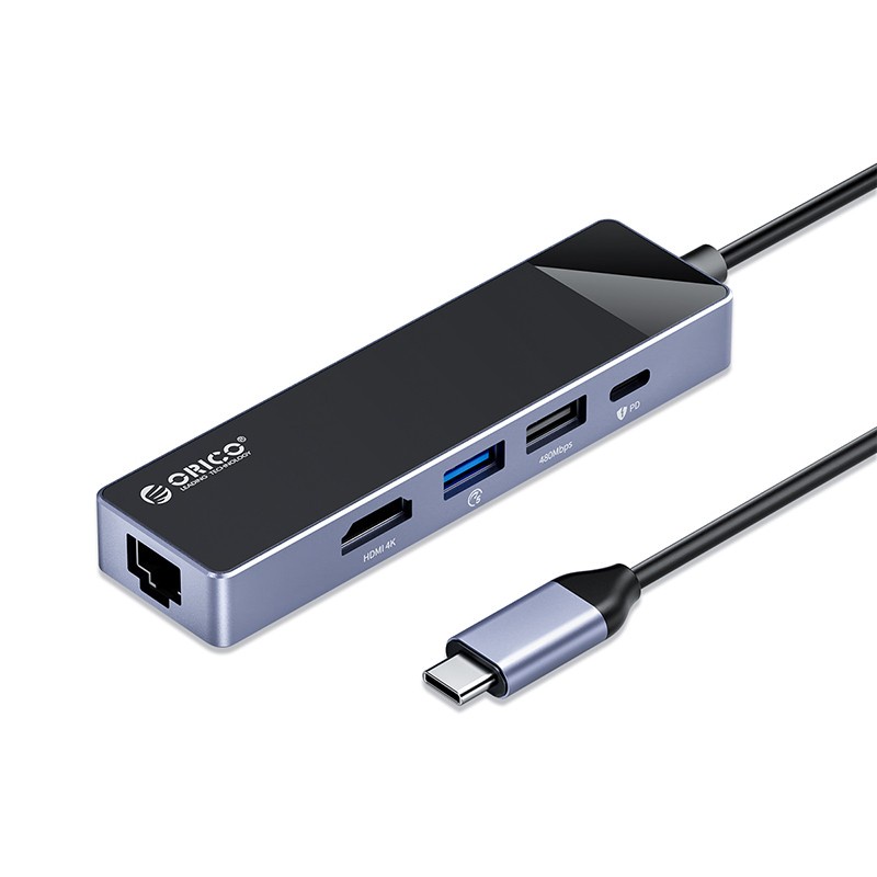 Type c to hdtv usb A 2.0 3.0 lan rj45 pd usb-c converter orico 4k 5gbps 10/100Mbps 3a 60w aluminum 5in1 hub dm-5r dm5r