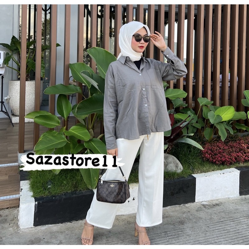 Kemeja Linen Oversized - Oversize Shirt-OVERSIZE DARK GREY
