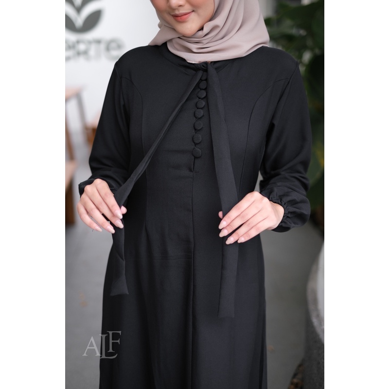 Sierra Dress by Alfaina | Gamis Kerah Pita Slim Look Korean Style