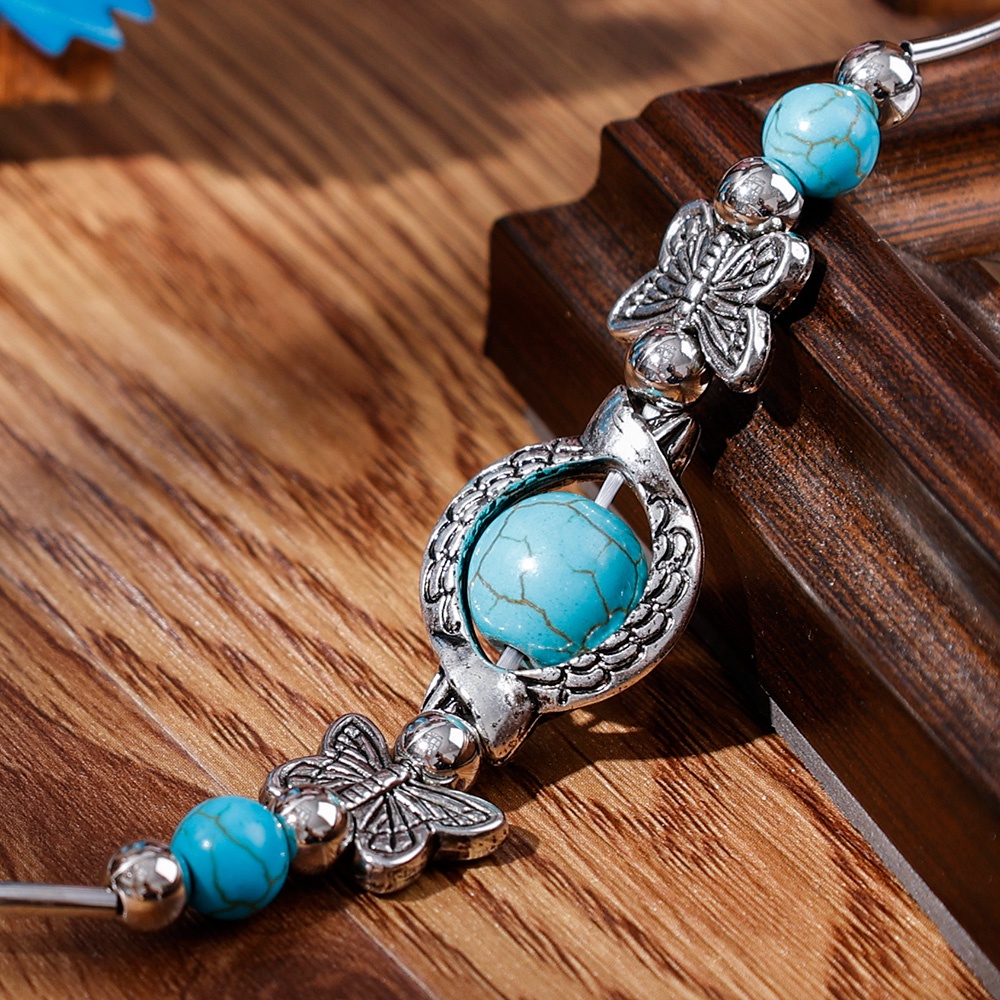 Gelang Rantai Manik-Manik turquoise Alami Gaya Bohemian Untuk Wanita